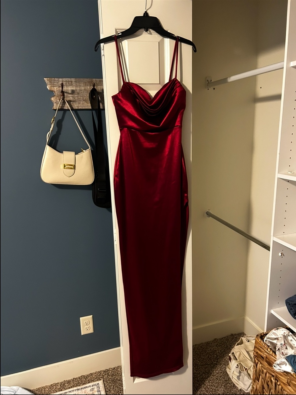 Windsor Burgundy Satin Cowl Neck Maxi Dress
